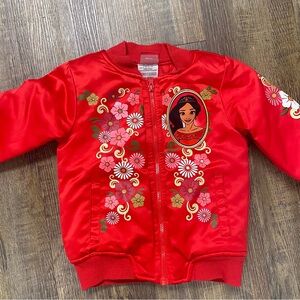 Disney Elena Red Floral Bomber Satin Protector Of The Kingdom Zip Jacket Girls3T
